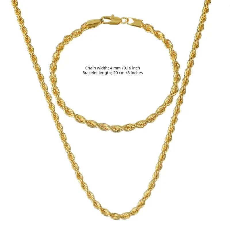 18K Gold European Classic Twist Necklace + Bracelet - A-1 Thread Vault