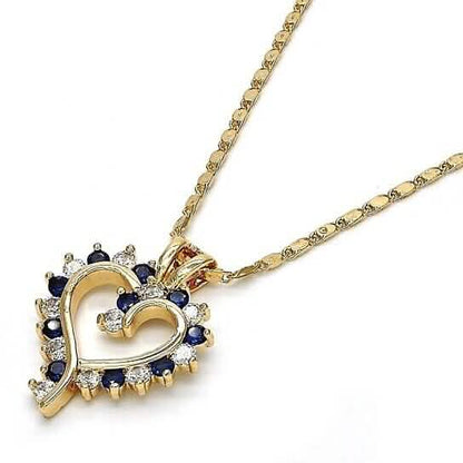 18k Gold Filled Blue Sapphire Micro Pave Heart Necklace - A-1 Thread Vault