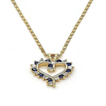 18k Gold Filled Blue Sapphire Micro Pave Heart Necklace - A-1 Thread Vault