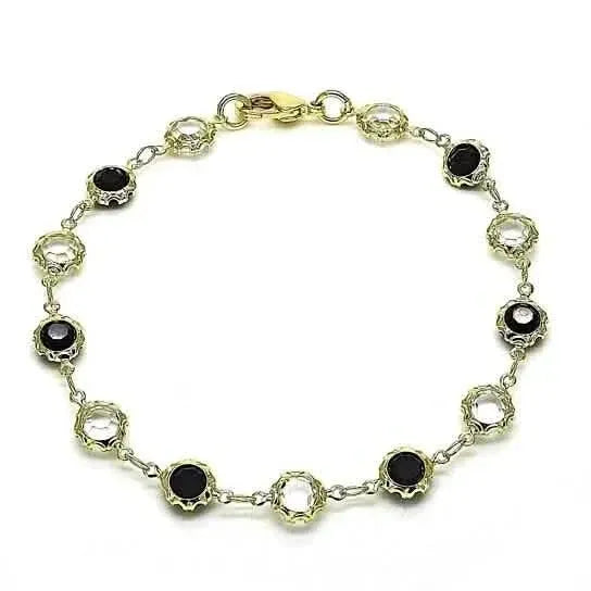 18K Gold Filled High Polish Finish Black and White Made With Crystal Round Ankle Bracelet - A-1 Thread Vault