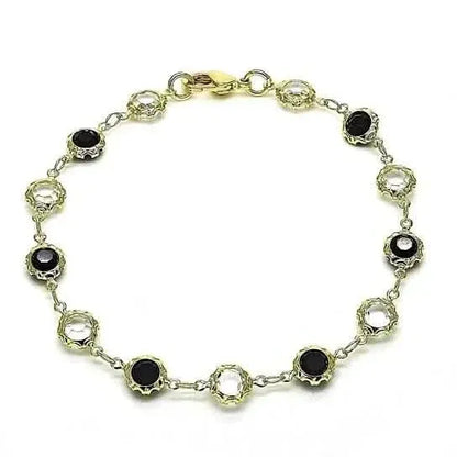 18K Gold Filled High Polish Finish Black and White Made With Crystal Round Ankle Bracelet - A-1 Thread Vault