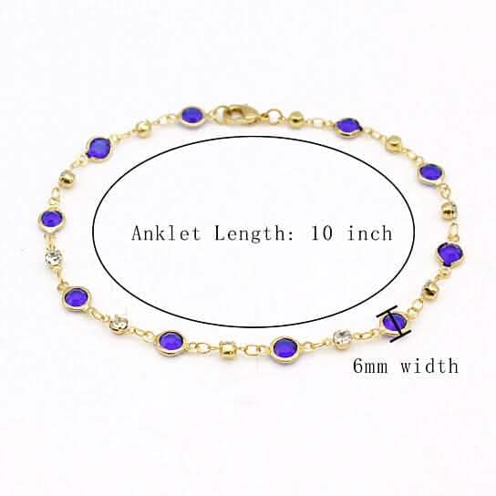 18k Gold Filled High Polish Finish Blue Crystal Ankle Bracelet - A-1 Thread Vault