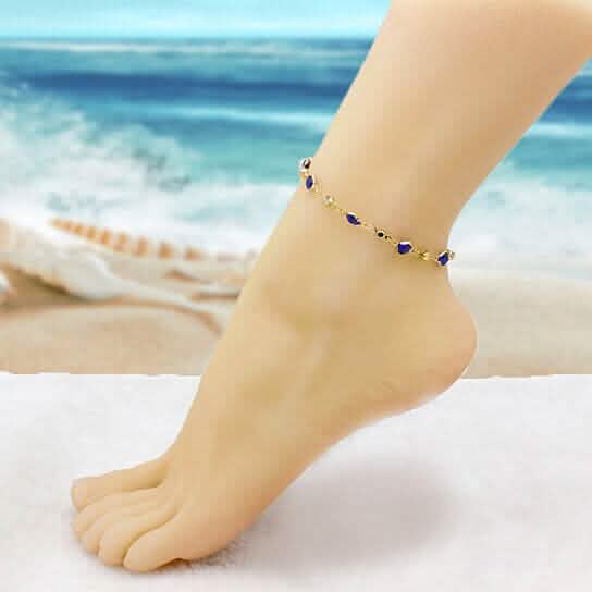18k Gold Filled High Polish Finish Blue Crystal Ankle Bracelet - A-1 Thread Vault
