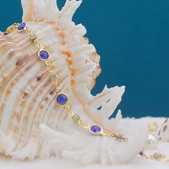 18k Gold Filled High Polish Finish Blue Crystal Ankle Bracelet - A-1 Thread Vault