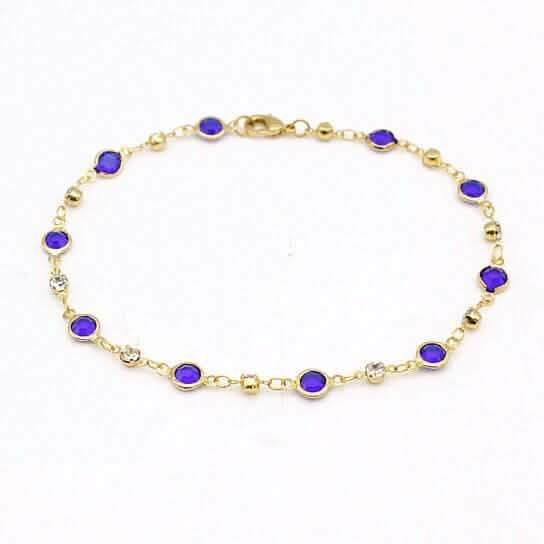 18k Gold Filled High Polish Finish Blue Crystal Ankle Bracelet - A-1 Thread Vault