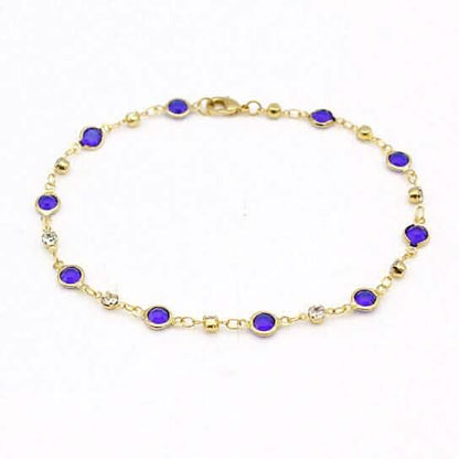 18k Gold Filled High Polish Finish Blue Crystal Ankle Bracelet - A-1 Thread Vault