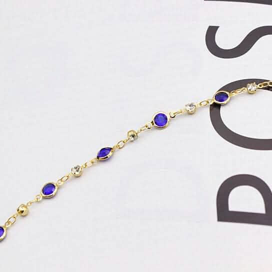 18k Gold Filled High Polish Finish Blue Crystal Ankle Bracelet - A-1 Thread Vault