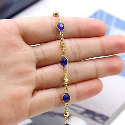 18k Gold Filled High Polish Finish Blue Crystal Ankle Bracelet - A-1 Thread Vault