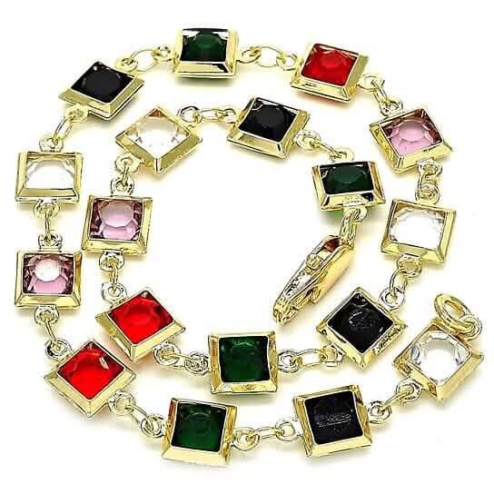 18k Gold Filled High Polish Finish Dark Block Crystal Anklet - A-1 Thread Vault