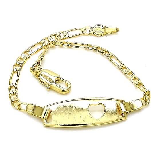 18k Gold Filled High Polish Finish Figaro Heart Link ID Name Bracelet - A-1 Thread Vault