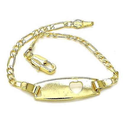 18k Gold Filled High Polish Finish Figaro Heart Link ID Name Bracelet - A-1 Thread Vault