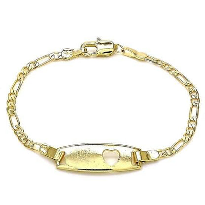 18k Gold Filled High Polish Finish Figaro Heart Link ID Name Bracelet - A-1 Thread Vault