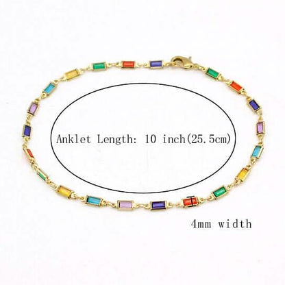 18k Gold Filled High Polish Finish Gold And Multi Color Dark Crystal Baguette Anklet - A-1 Thread Vault
