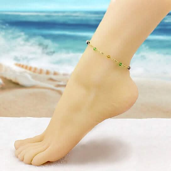 18k Gold Filled High Polish Finish Multi Color Ball Crystal Ankle Bracelet - A-1 Thread Vault