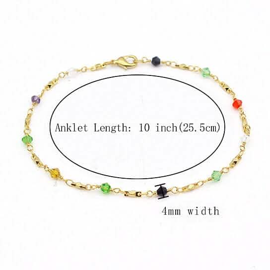 18k Gold Filled High Polish Finish Multi Color Ball Crystal Ankle Bracelet - A-1 Thread Vault