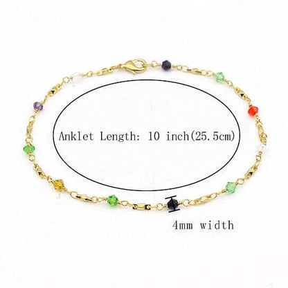 18k Gold Filled High Polish Finish Multi Color Ball Crystal Ankle Bracelet - A-1 Thread Vault