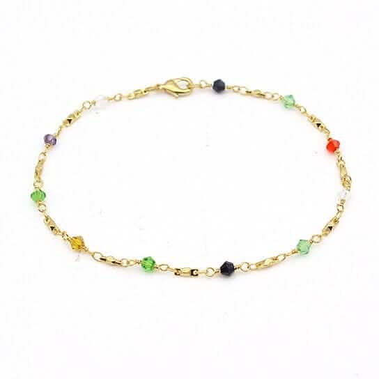 18k Gold Filled High Polish Finish Multi Color Ball Crystal Ankle Bracelet - A-1 Thread Vault