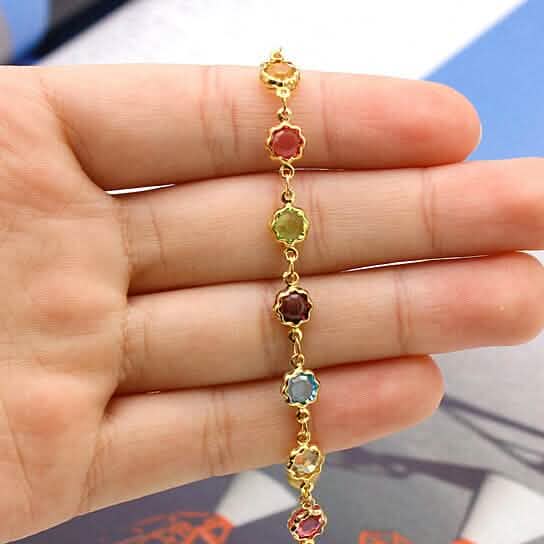 18k Gold Filled High Polish Finish Multi Color Flower Crystal Ankle Bracelet - A-1 Thread Vault