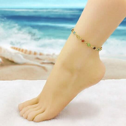 18k Gold Filled High Polish Finish Multi Color Flower Crystal Ankle Bracelet - A-1 Thread Vault