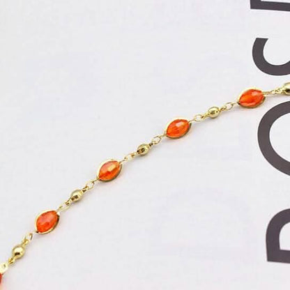 18K Gold Filled High Polish Finish Oval Crystal Ankle Bracelet - A-1 Thread Vault