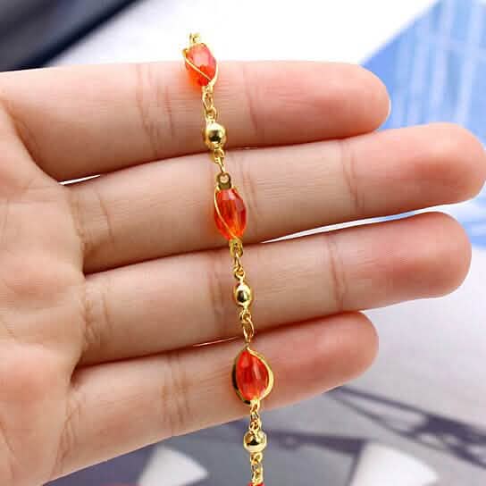 18K Gold Filled High Polish Finish Oval Crystal Ankle Bracelet - A-1 Thread Vault