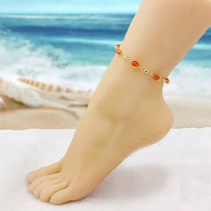 18K Gold Filled High Polish Finish Oval Crystal Ankle Bracelet - A-1 Thread Vault