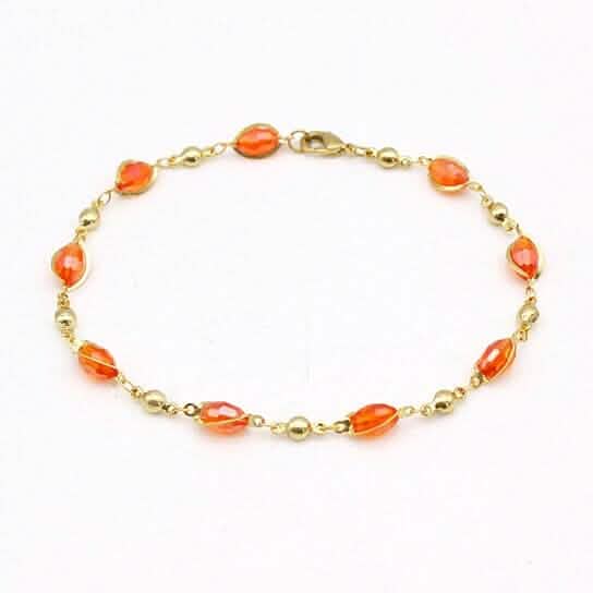 18K Gold Filled High Polish Finish Oval Crystal Ankle Bracelet - A-1 Thread Vault