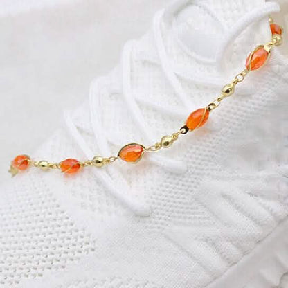 18K Gold Filled High Polish Finish Oval Crystal Ankle Bracelet - A-1 Thread Vault