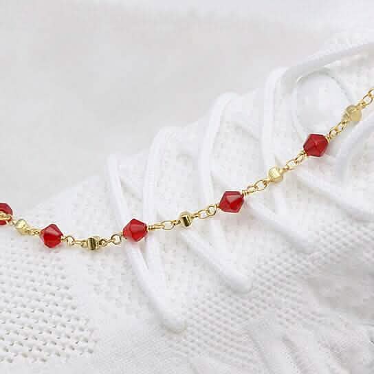 18k Gold Filled High Polish Finish Red Crystal Ankle Bracelet - A-1 Thread Vault