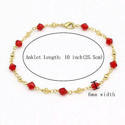 18k Gold Filled High Polish Finish Red Crystal Ankle Bracelet - A-1 Thread Vault