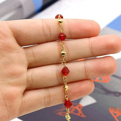 18k Gold Filled High Polish Finish Red Crystal Ankle Bracelet - A-1 Thread Vault