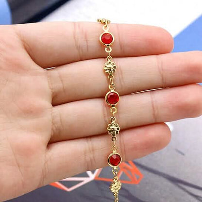 18k Gold Filled High Polish Finish Red Crystal Flower Ankle Bracelet - A-1 Thread Vault
