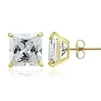 18k Gold Filled High Polish Finsh Stud Earring with Cubic Zirconia Square Golden Tone 8mm - A-1 Thread Vault