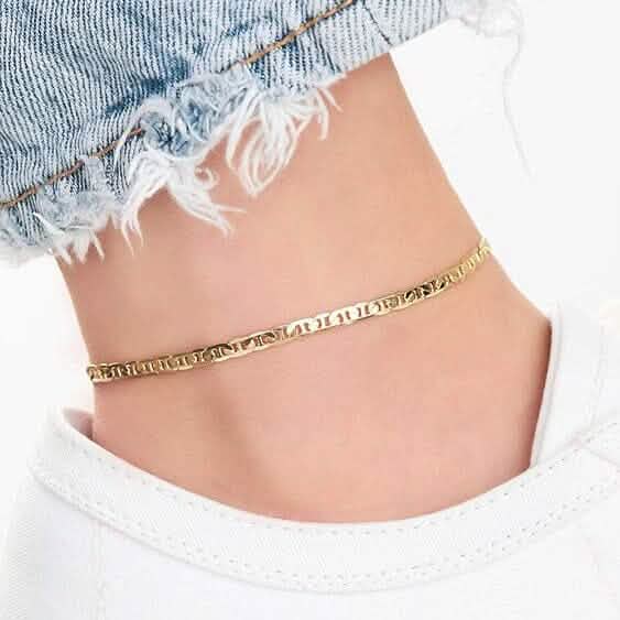 18K Gold Flat Marina Link Anklet for Women - A-1 Thread Vault