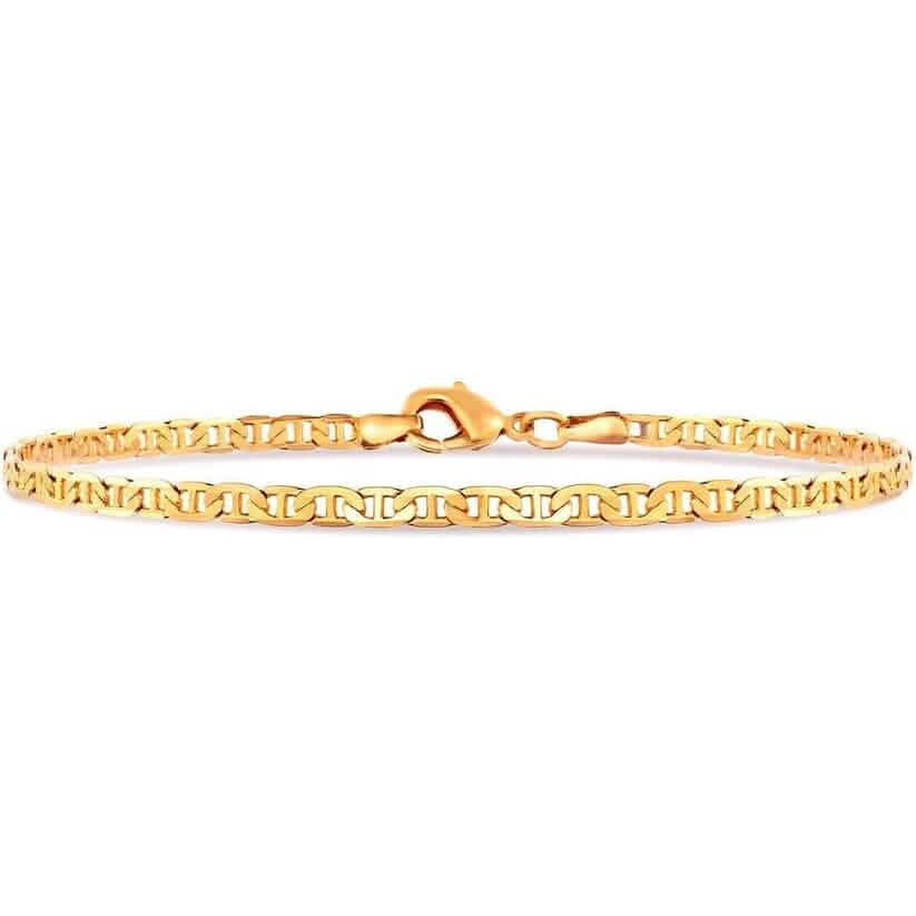 18K Gold Flat Marina Link Anklet for Women - A-1 Thread Vault
