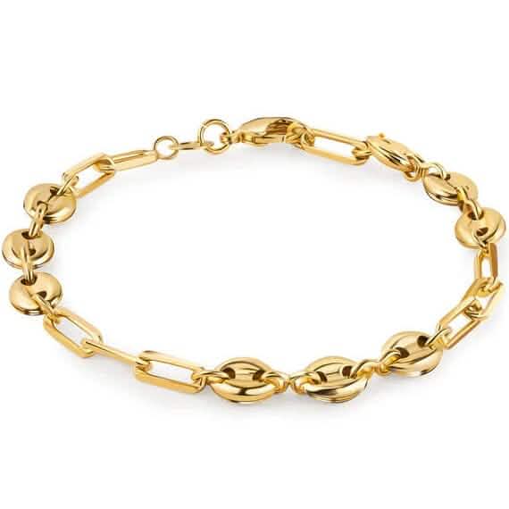 18K Gold Mariner and Paperclip Link Anklet 10" - A-1 Thread Vault