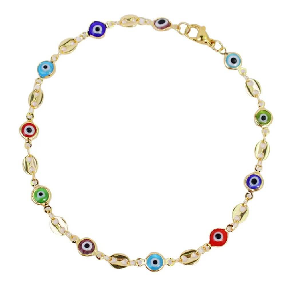 18K Gold Mariner Multicolor Evil Eye Crystal Anklet - A-1 Thread Vault