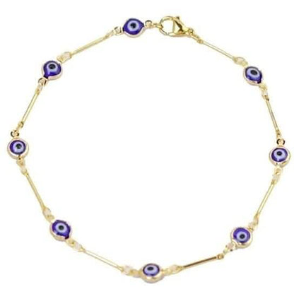 18k Gold Plated Bar Style Blue Evil Eye Crystal Anklet - A-1 Thread Vault
