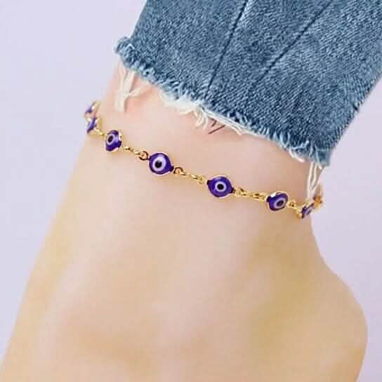 18k Gold Plated Blue Evil Eye Anklet - A-1 Thread Vault