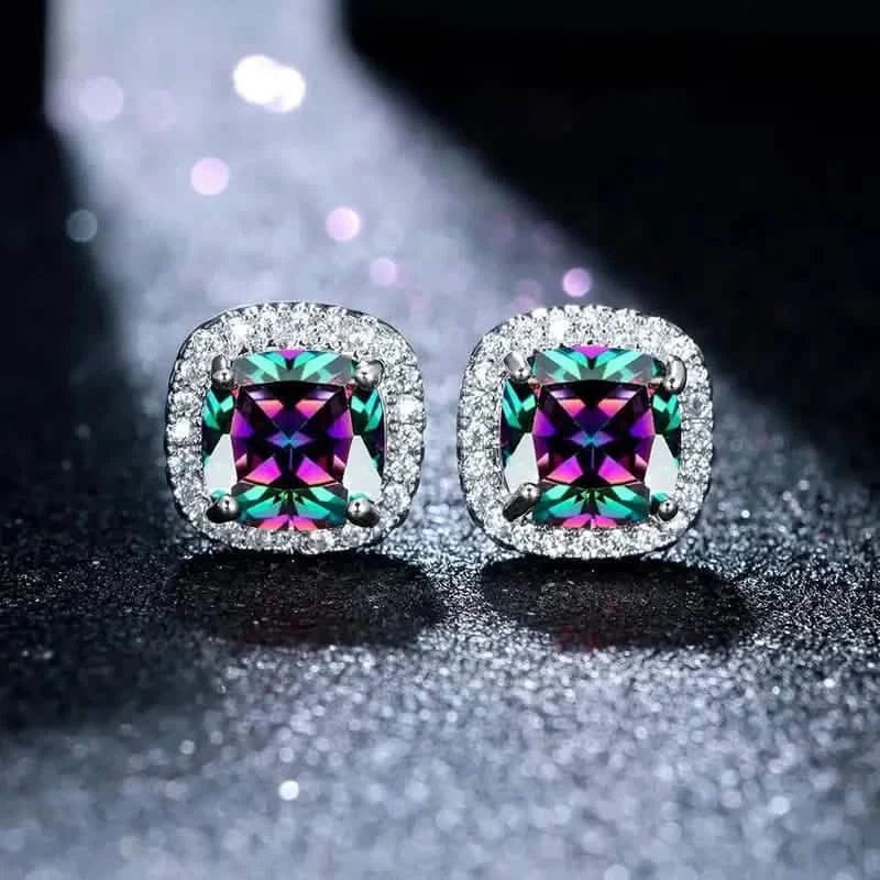 18K Gold Plated Colorful Square Shape Stud Earrings - A-1 Thread Vault
