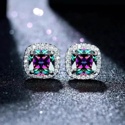 18K Gold Plated Colorful Square Shape Stud Earrings - A-1 Thread Vault