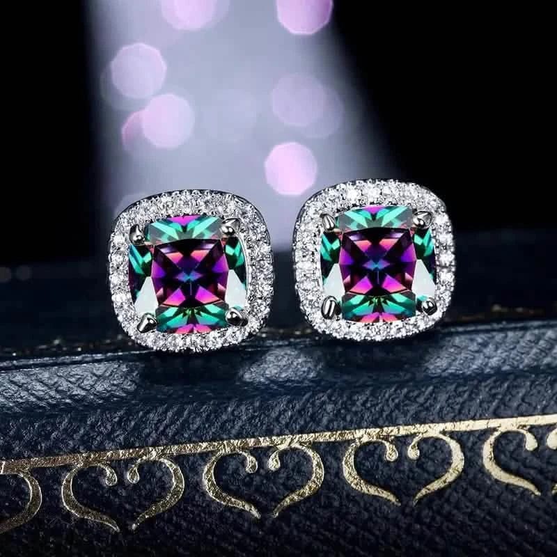 18K Gold Plated Colorful Square Shape Stud Earrings - A-1 Thread Vault