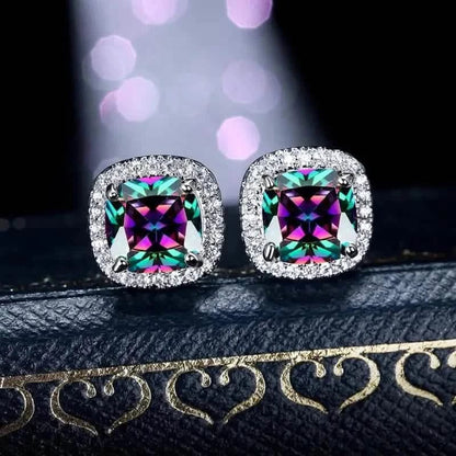 18K Gold Plated Colorful Square Shape Stud Earrings - A-1 Thread Vault