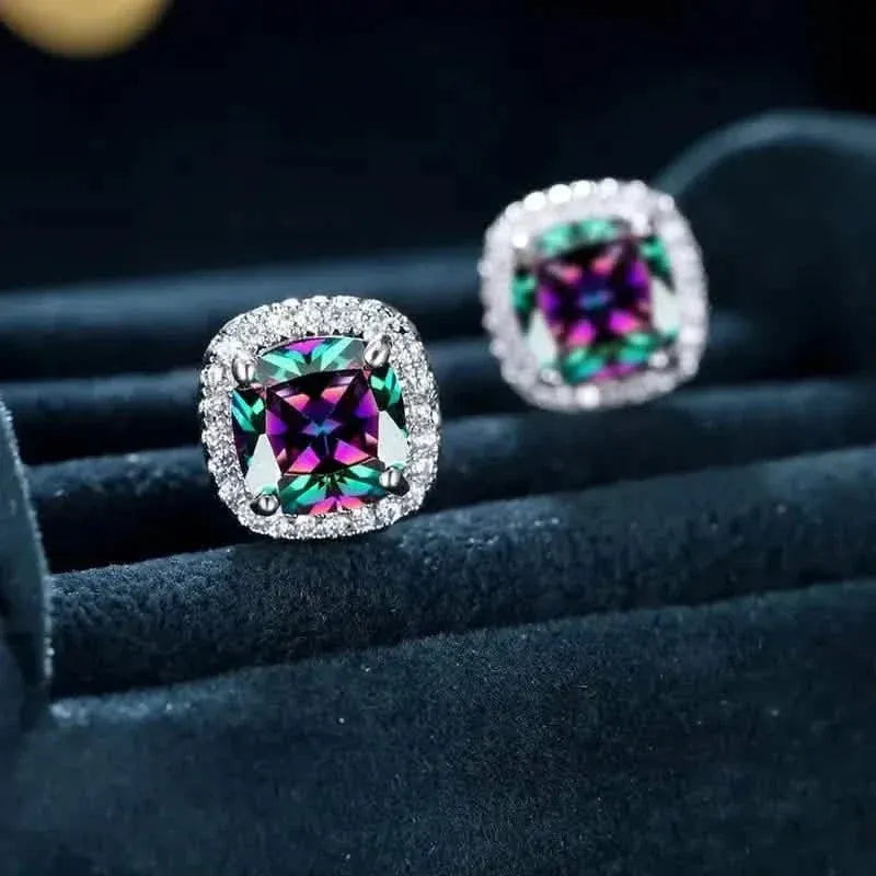 18K Gold Plated Colorful Square Shape Stud Earrings - A-1 Thread Vault
