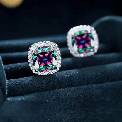 18K Gold Plated Colorful Square Shape Stud Earrings - A-1 Thread Vault