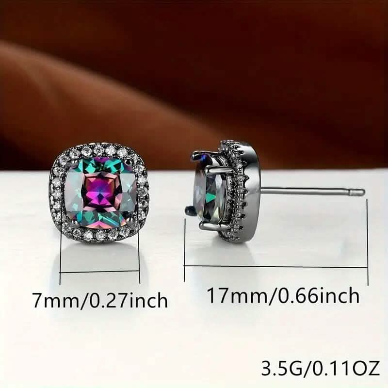 18K Gold Plated Colorful Square Shape Stud Earrings - A-1 Thread Vault