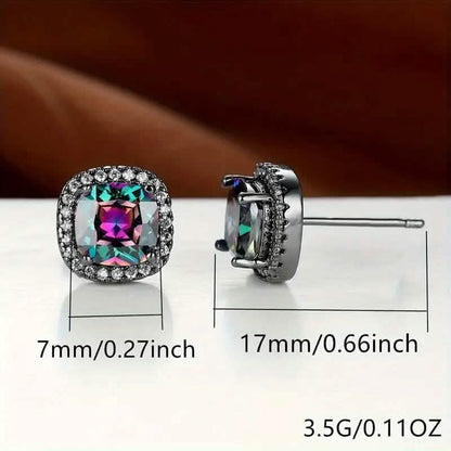 18K Gold Plated Colorful Square Shape Stud Earrings - A-1 Thread Vault