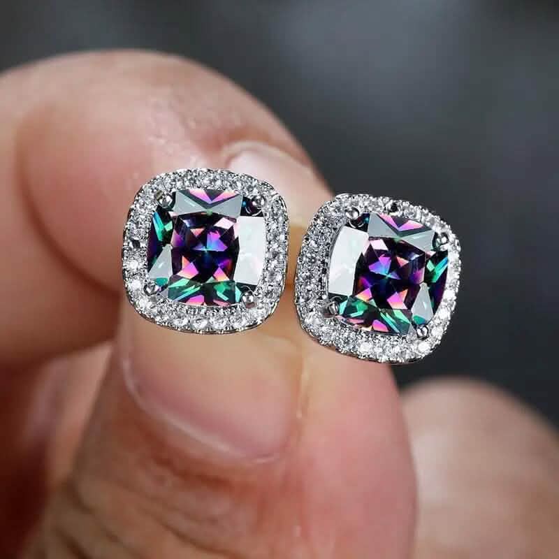 18K Gold Plated Colorful Square Shape Stud Earrings - A-1 Thread Vault