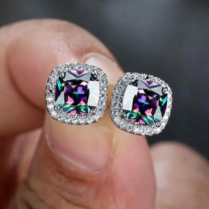 18K Gold Plated Colorful Square Shape Stud Earrings - A-1 Thread Vault