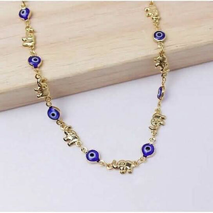 18k Gold Plated Elephant Blue Evil Eye Anklet - A-1 Thread Vault